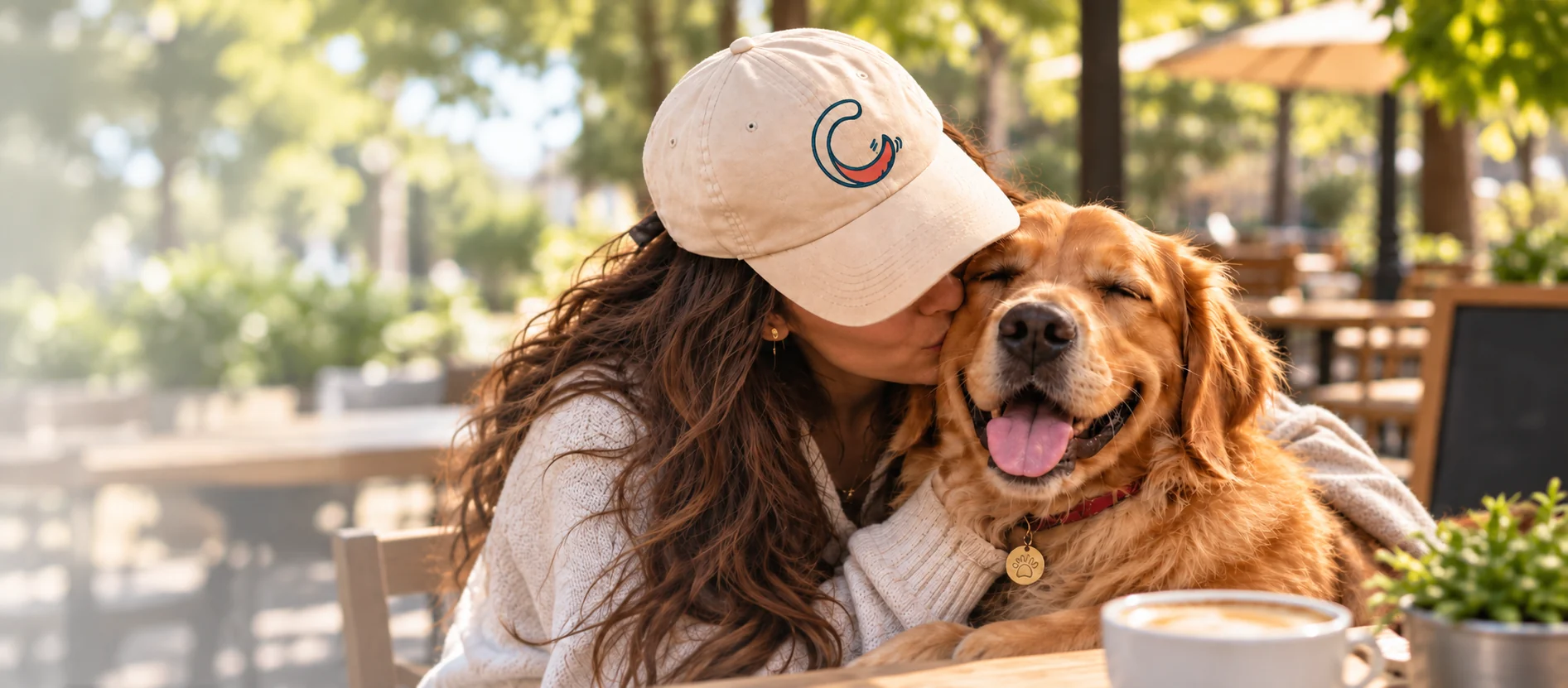 Una socia de Colabella con su perro en un restaurante pet friendly
